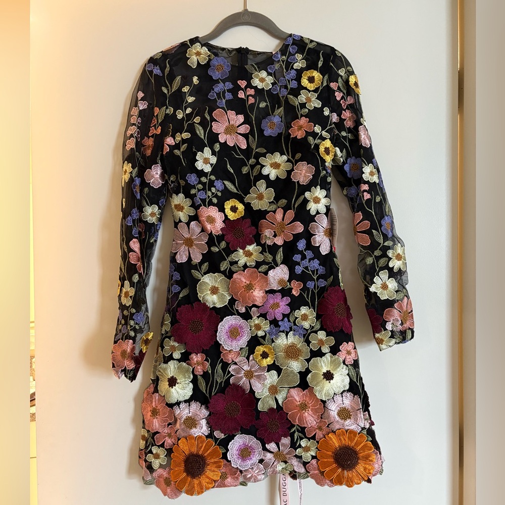 BRAND NEW Mac Duggal Floral Embroidered Long Sleeve Mini Dress